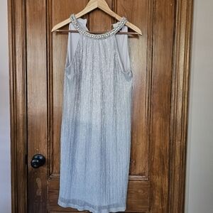 Silver jeweled halter neck dress, size 8